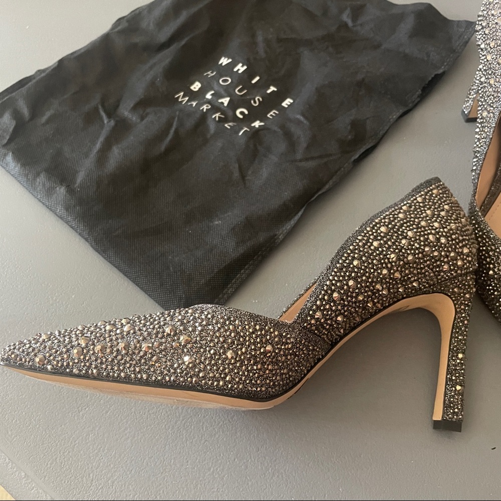 WHBM Hematite-Embellished High Heel Silver Jeweled Pumps - Picture 6 of 16